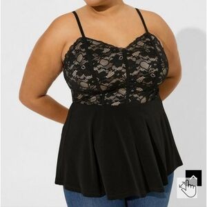 🆕️🖤 3X BLACK LACE STUDIO KNIT SWEETHEART BUSTIER BABYDOLL CAMI🖤